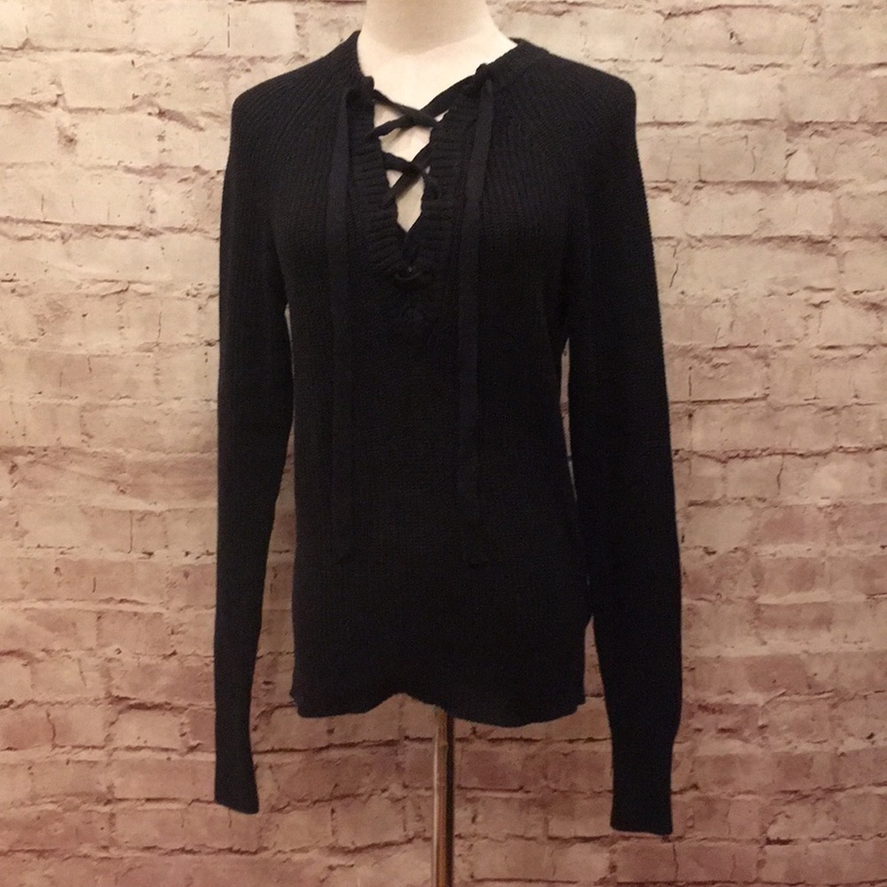 H&M LOGG Label of Goods Lace-Up V Neck Sweater